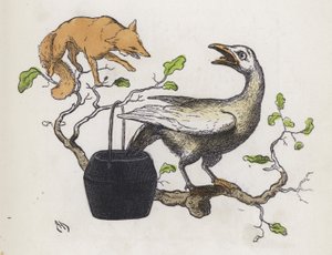 Fox and a goose with its tail in a pot of glue by Charles Henry (after) Bennett