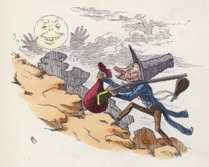 Man climbing a hill to shoot at the Moon by Charles Henry (after) Bennett