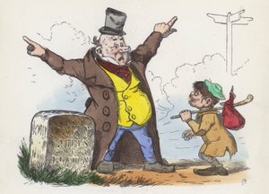 Man giving confusing directions to a traveller on the road to London by Charles Henry (after) Bennett