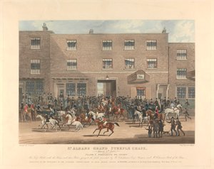 Steeple-chasing [set of six]: St. Albans Grand Steeple Chase. Plate 1. Preparing to Start by Charles Hunt