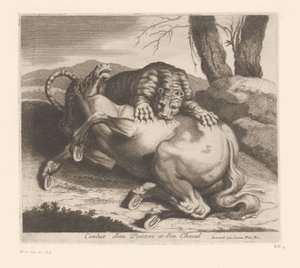 Fight between Panther and Horse (Animal Series) by Charles II Errard (attributed to)