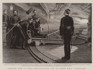Exercise with a 6-inch Breech-Loading Gun on Board HMS Conqueror by Charles J. Staniland