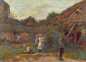 Scene in Farmyard with Children Picking Fruit