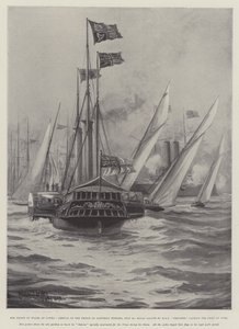 The Prince of Wales at Cowes, Arrival of the Prince on Saturday Evening, 30 July, Royal Salute by HMS Crescent, Captain the Duke of York by Charles John de Lacy