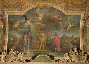 King Louis XIV Gives Orders to Simultaneously Attack Four of the Strongest Dutch Positions in 1672, Ceiling Painting from the Galerie des Glaces by Charles Le Brun
