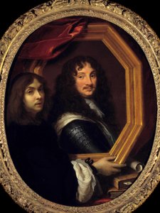 Self-portrait holding the portrait of a military