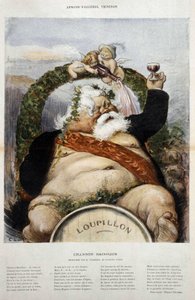 Armand Fallières, winemaker: caricature of Fallières en Bacchus (Bacco) - in le Laughter of Oct 1906