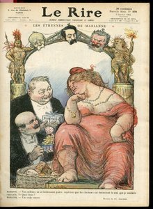 Illustration of Charles Leandre for the Cover of Le Rire, 03/01/14 - Les strennes de Marianne - Tribun - Clemenceau George, Jaures Jean, Briand Aristide, Marianne, Caillaux Joseph