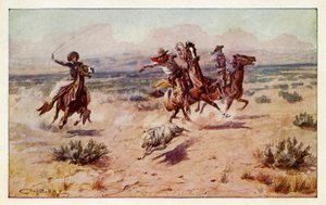 Cowboys Chasing a Prairie Wolf