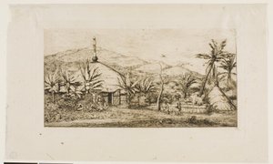New Caledonia: Large Native Hut on the Road from Balade to Puépo, 1845 by Charles Meryon