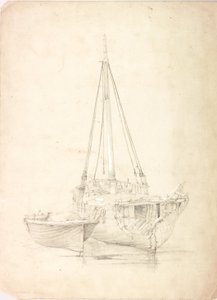 Old Fishing Boat and Dinghy by Charles Napier Hemy