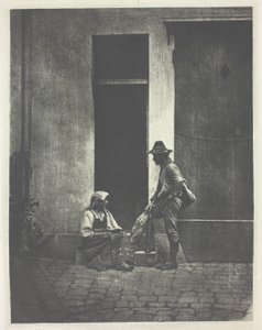 Standing Pifferaro and Seated Italian Peasant Woman, in the Courtyard of 21 Quai Bourbon by Charles Nègre