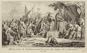 Alfons I, Count of Toulouse, takes the Cross from the hand of Bernard of Clairvaux, vowing to join the Second Crusade by Charles Nicolas II Cochin