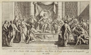 King Charles VIII of France giving a hearing to the deputies from Languedoc at the Estates General in Tours by Charles Nicolas II Cochin