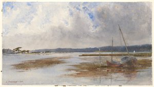 River Scene with Stranded Boats