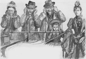 Visitors to the Paris Exhibition listening to the phonograph by Charles Paul Renouard