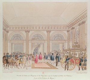 The Descent of the Emperor and Empress from the Carriage under the Vestibule of the Tuileries Palace on the Day of Their Marriage by Charles Percier