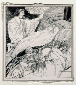 There She Lay, Looking So Beautiful, illustration from Briar Rose, The True Annals of Fairyland - The Reign of King Herla, pub. by J.M. Dent & Co. Ltd., 1900 by Charles Robinson