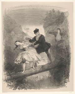 Ballet Scene with Man and Woman Above Abyss (series title: Announcements of Ballets and Plays Performed in the Amsterdam City Theatre) by Charles Rochussen