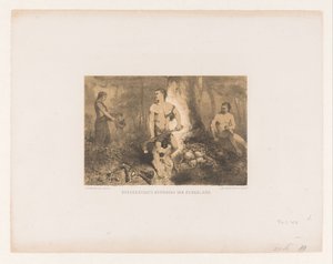Men, Woman, and Child in Forest (title on object: Kvenen, Oldest Inhabitants of the Netherlands) by Charles Rochussen