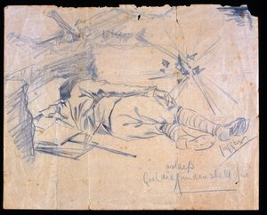 Lieutenant Leslie Gooldie asleep under shell fire, 1915 by Charles Sergeant Jagger