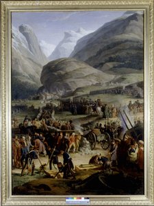 The French army in the village of Saint Pierre for the crossing of the Saint Bernard pass by Charles Thevenin