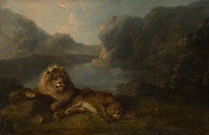 Lions in a Lakeside Landscape