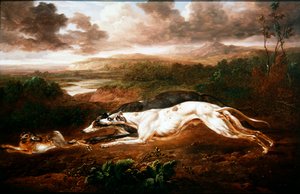 Two Greyhounds Coursing a Hare