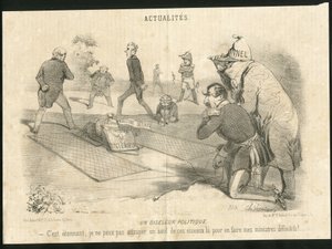 Illustration by Charles Vernier in Le Charivari - A Political Birdcatcher - President of the Republic, Ministry of the Interior - Thiers Adolphe, Napoleon III, Faucher Leon - Portfolio by Charles Vernier