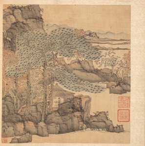Paintings After Ancient Masters: Scholar Reading in a Thatched Hut by a Waterfall by Chen Hongshou