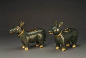 A pair of cloisonne enamel tapir form vessels by Chinese School
