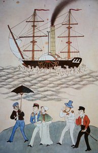Chinese painting of the first British steamship and passengers to land at Canton c.1840