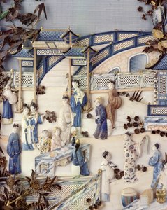 Detail from panel depicting figures on a terrace, Qianlong period, 1736-95 (detail)