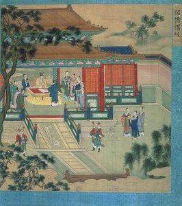 Emperor Hsien Ti with scholars translating classical texts by Chinese School