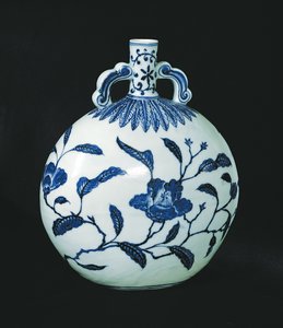 Pilgrims Blue and White Gourd with Floral Decorations by Chinese School