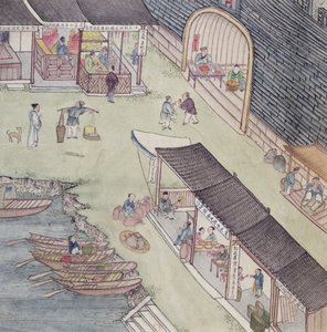 View of a Market in China by Chinese School