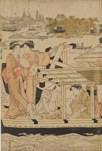 Cooling off on Boats by Ohashi Bridge by Chobunsai Eishi