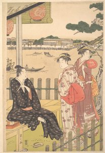 Group at a Tea-house on the Bank of the Sumida River by Chobunsai Eishi