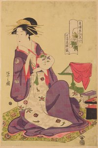 Oiran Hinazuru from Chojiya, from the series: Beautiful Women of the Green Houses - Six Famous Poetesses by Chobunsai Eishi