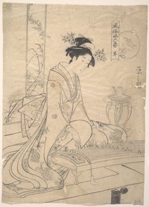 Young Lady Playing a Musical Instrument by Chobunsai Eishi