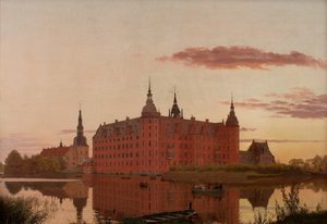 Frederiksborg Palace seen from Jægerbakken. Evening. by Christen Schjellerup Købke