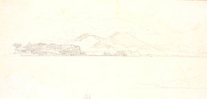 View of the Bay of Naples from Villa Reale. Vesuvius in the Background