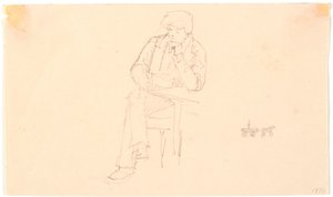 Seated Man at a Table and Small Sketch of a Horse Carriage