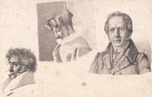 Sheet with Three Portraits: Baker Købke, Sophie Krohn, and N. Feilberg
