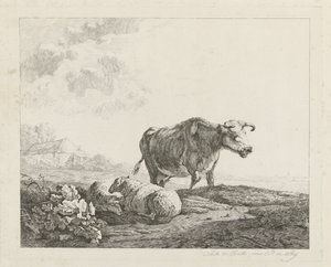 Landscape with a Cow and Two Sheep by Christiaan Godfried Schutze van Houten