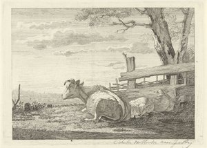 Resting Cattle in a Landscape by Christiaan Godfried Schutze van Houten