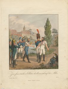 Two French soldiers fighting a duel on an avenue by Christian Gottfried Heinrich Geissler