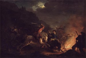 Skirmish at Night between Norwegian and Swedish Cavalry by Christian Holm