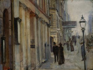 The Corner of Karl Johan Street and Dronningen Street by Christian Krohg