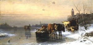 Winter Landscape with Cattle by Christian Mali
